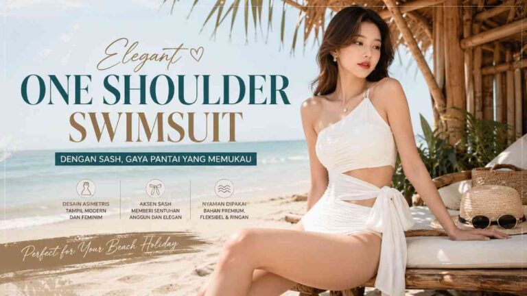 One Shoulder Swimsuit dengan Sash, Model Elegan untuk Liburan Pantai